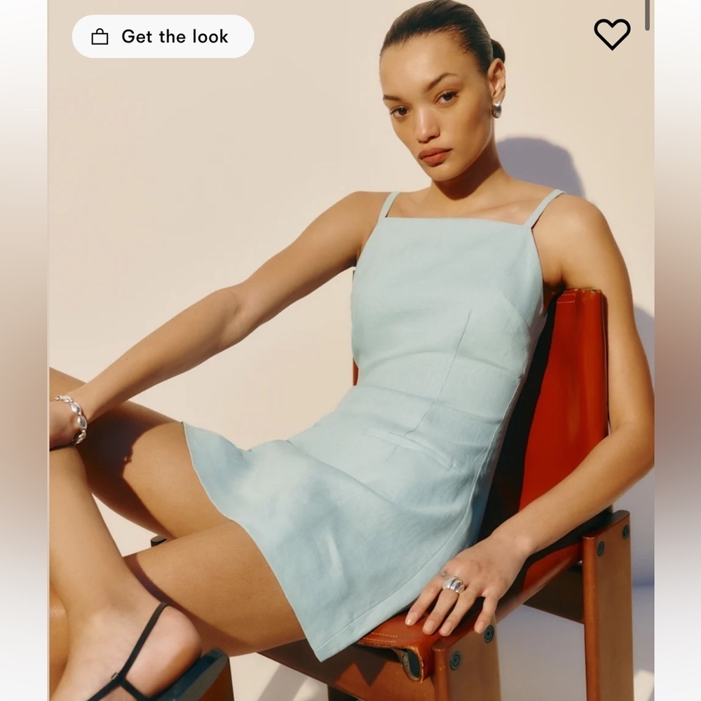 new Reformation Phillipa tailored linen mini dress in Aquamarine light blue